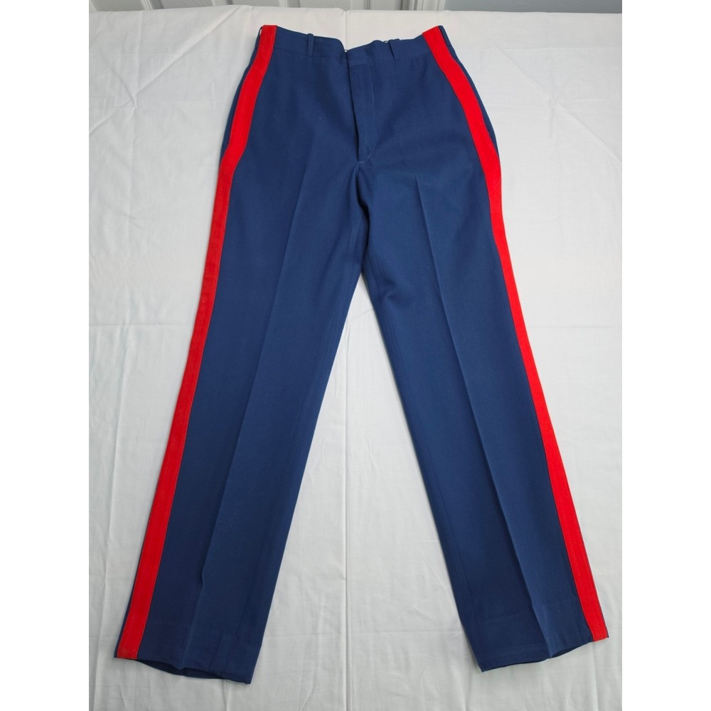 USMC Uniform Pants Men's 30 Blue Red Stripe Wool Trousers Military Straight Leg